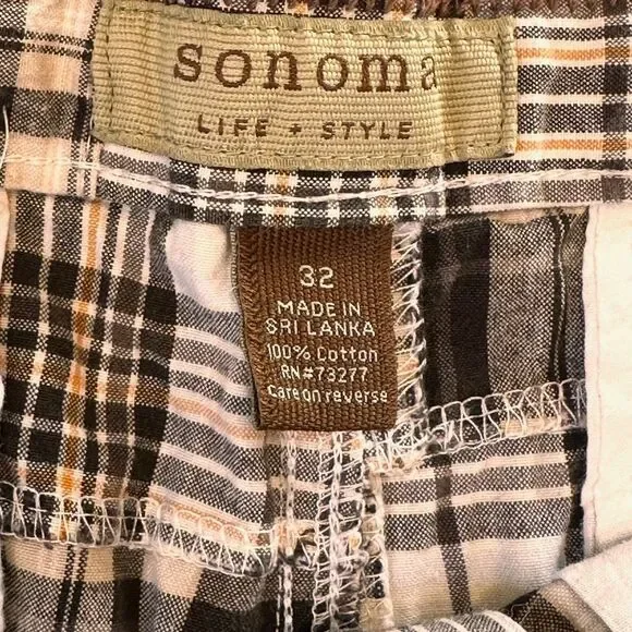 Vtg Mens Y2K Patchwork brown Plaid longer Shorts 100% cotton sz 32 skater grunge - Picture 6 of 9